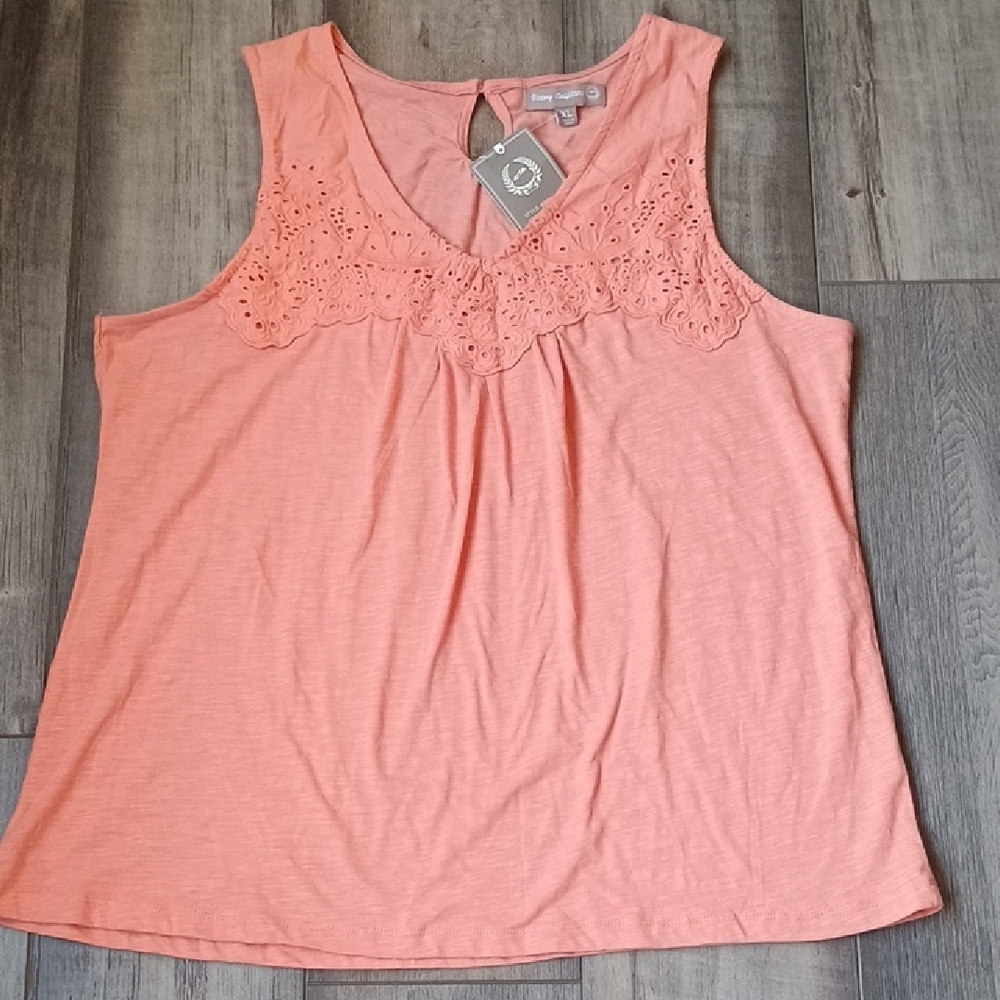 Peach Eyelet Detail Tank Top